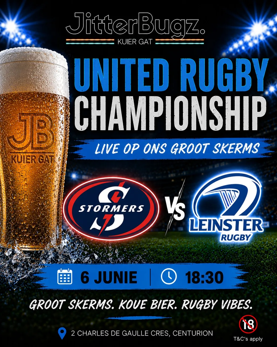 Stormers vs Leinster live at JitterBugz on 6 June 2026