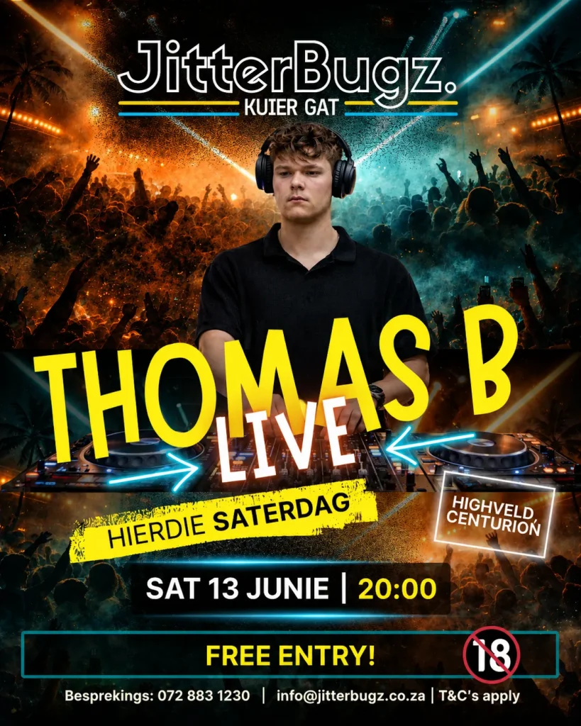 Thomas B live at JitterBugz on 13 June 2026