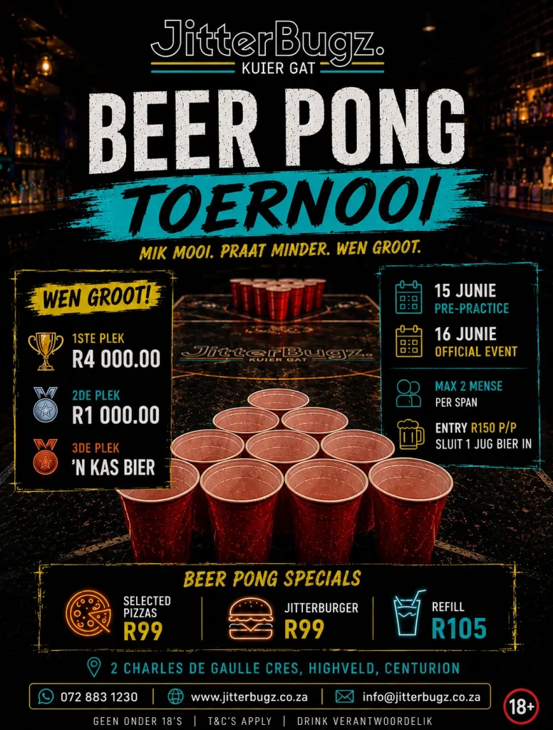 Beer Pong Toernooi at JitterBugz on 16 June 2026