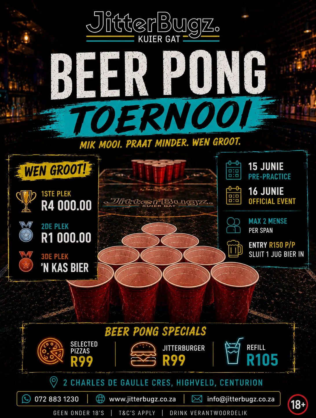 Beer Pong Toernooi at JitterBugz on 16 June 2026