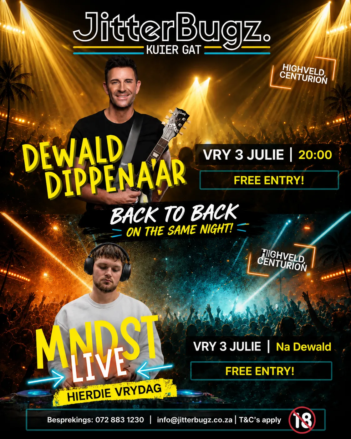 Dewald Dippenaar and MNDST live at JitterBugz on 3 July 2026