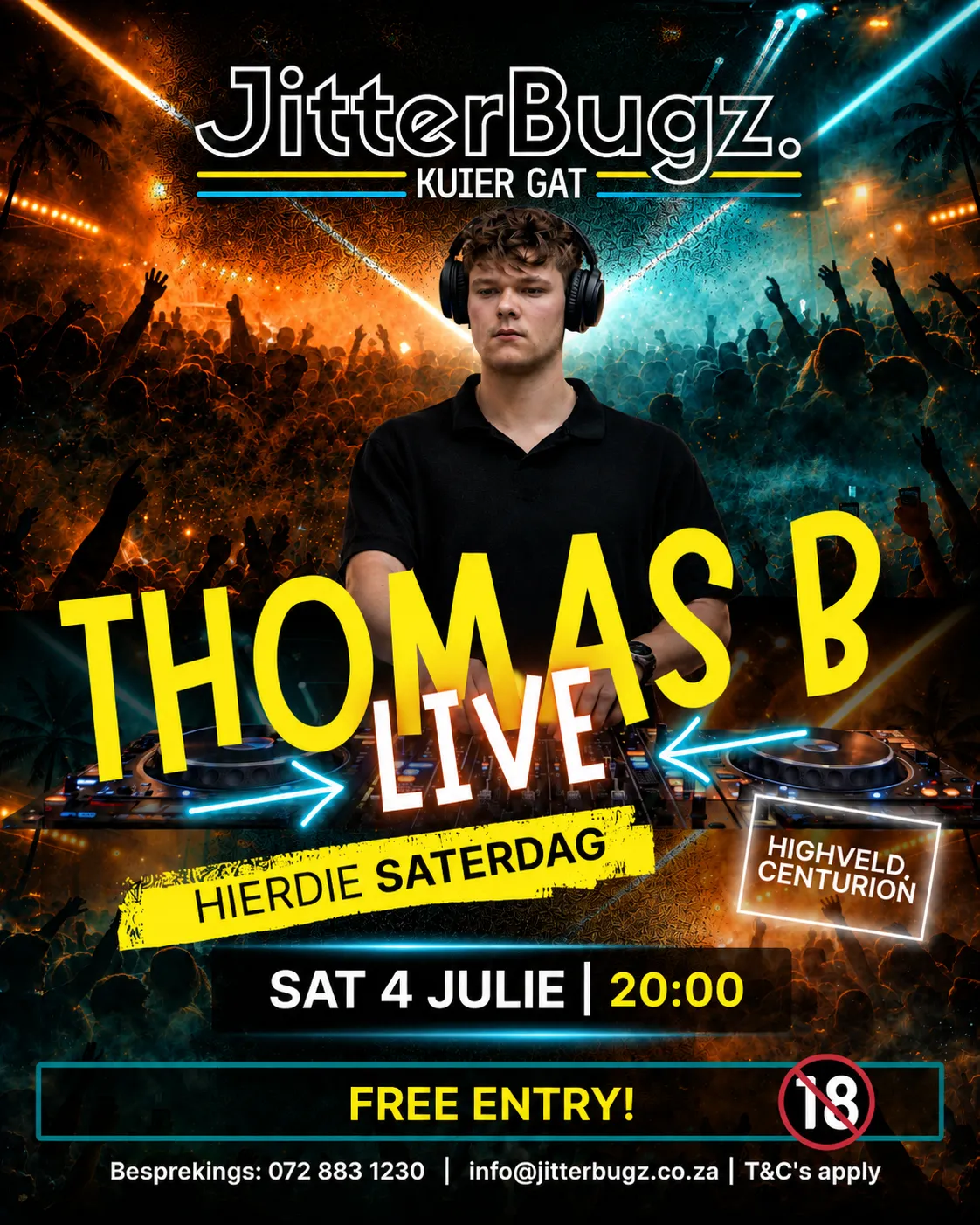 Thomas B live at JitterBugz on 4 July 2026
