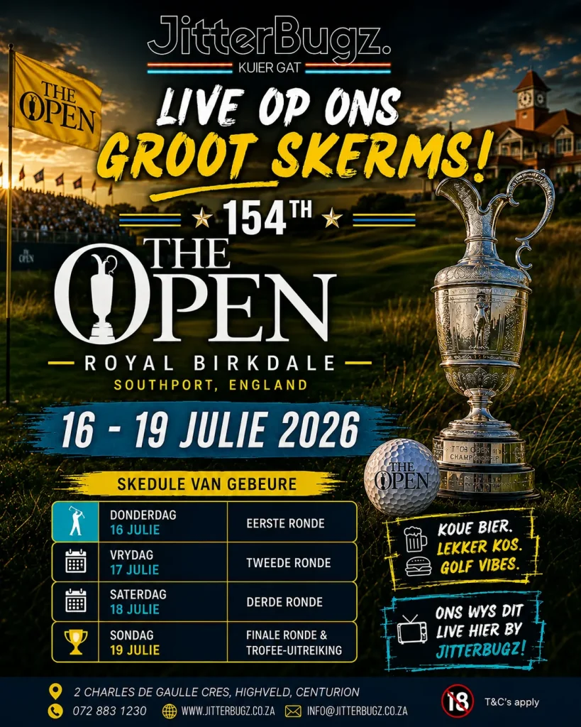 The Open Championship live at JitterBugz from 16 to 19 July 2026