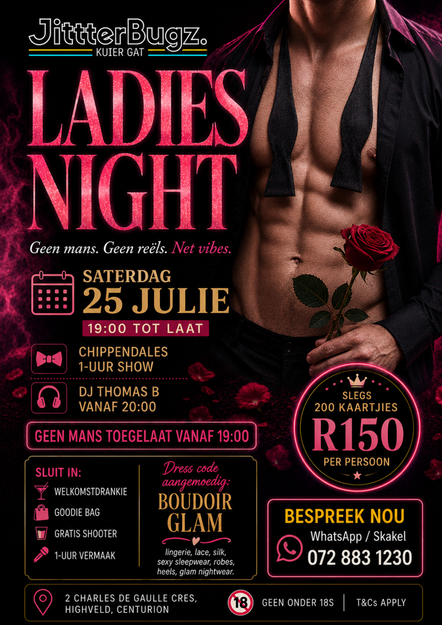 Ladies night with Chippendales at Jitterbugz 25 July 2026