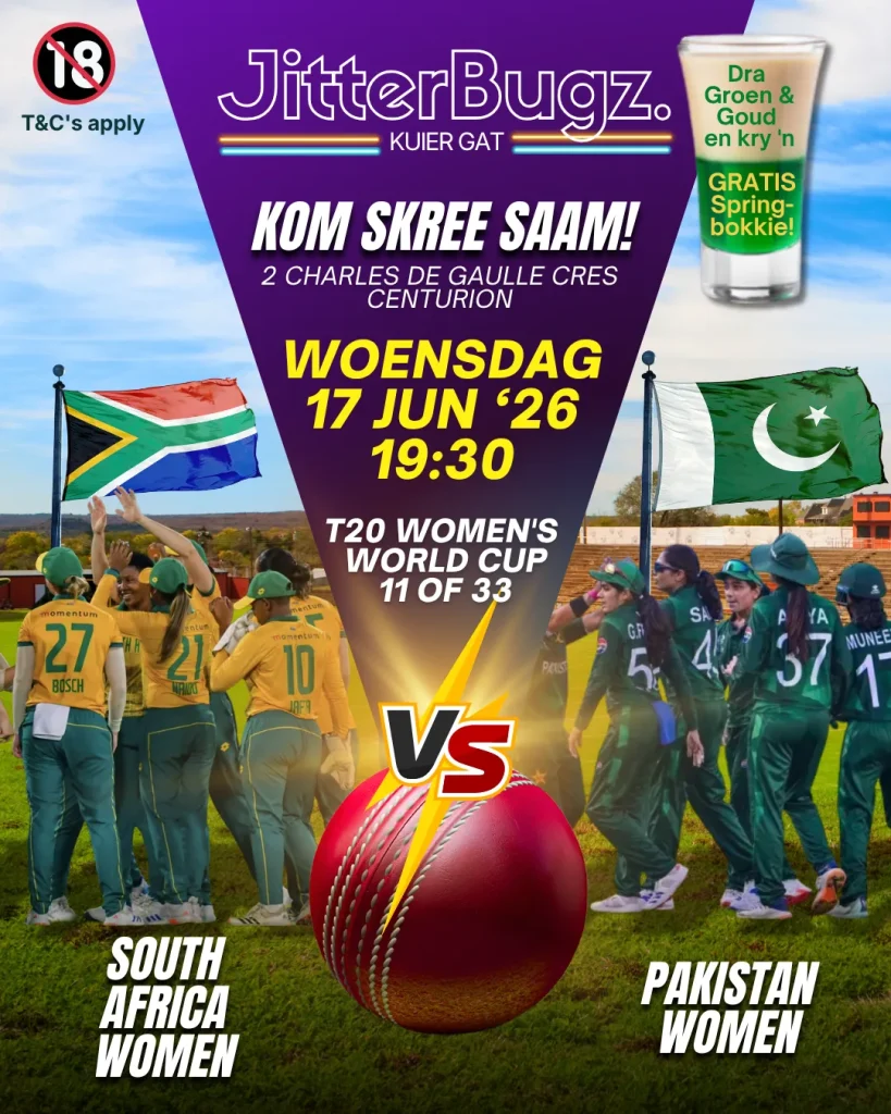 SA Women vs Pakistan Women live at JitterBugz on 17 June 2026