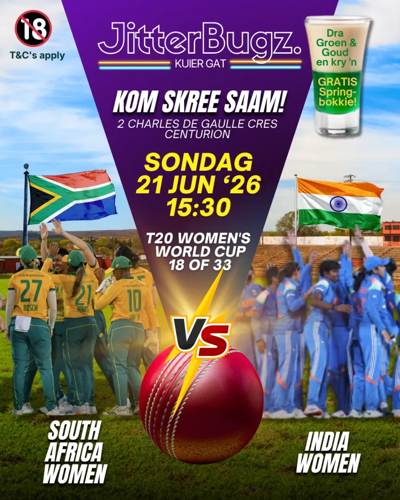 SA Women vs India Women live at JitterBugz on 21 June 2026