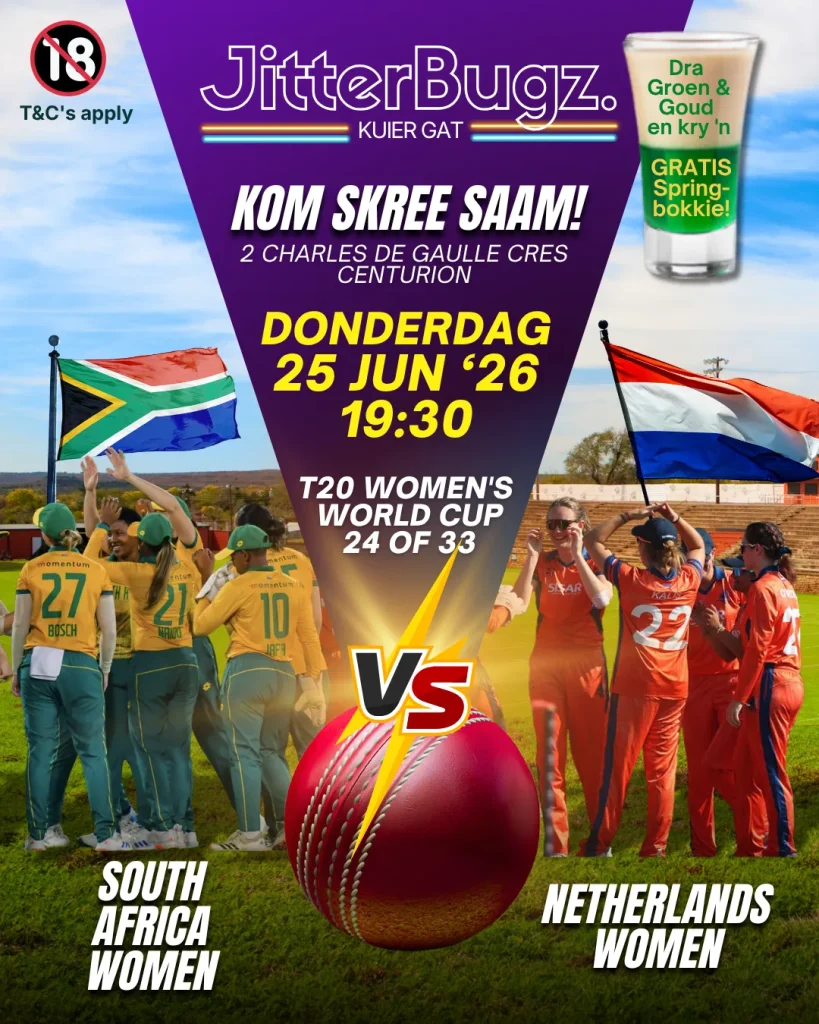 SA Women vs Netherlands Women live at JitterBugz on 25 June 2026