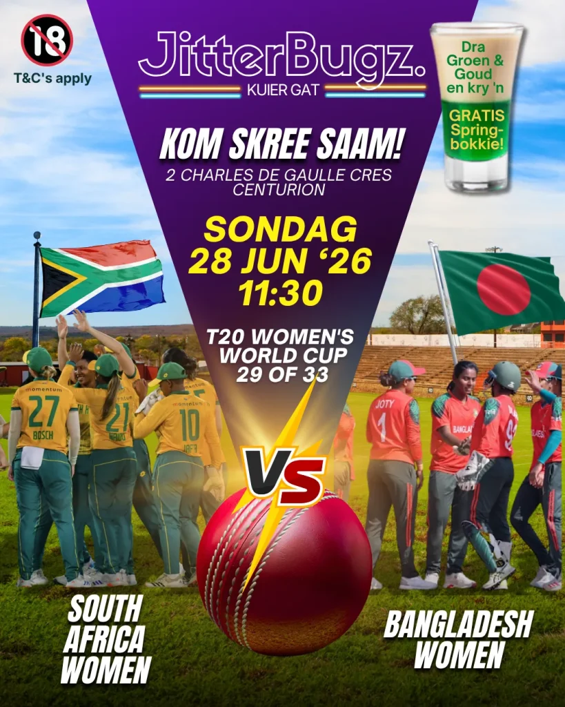 SA Women vs Bangladesh Women live at JitterBugz on 28 June 2026