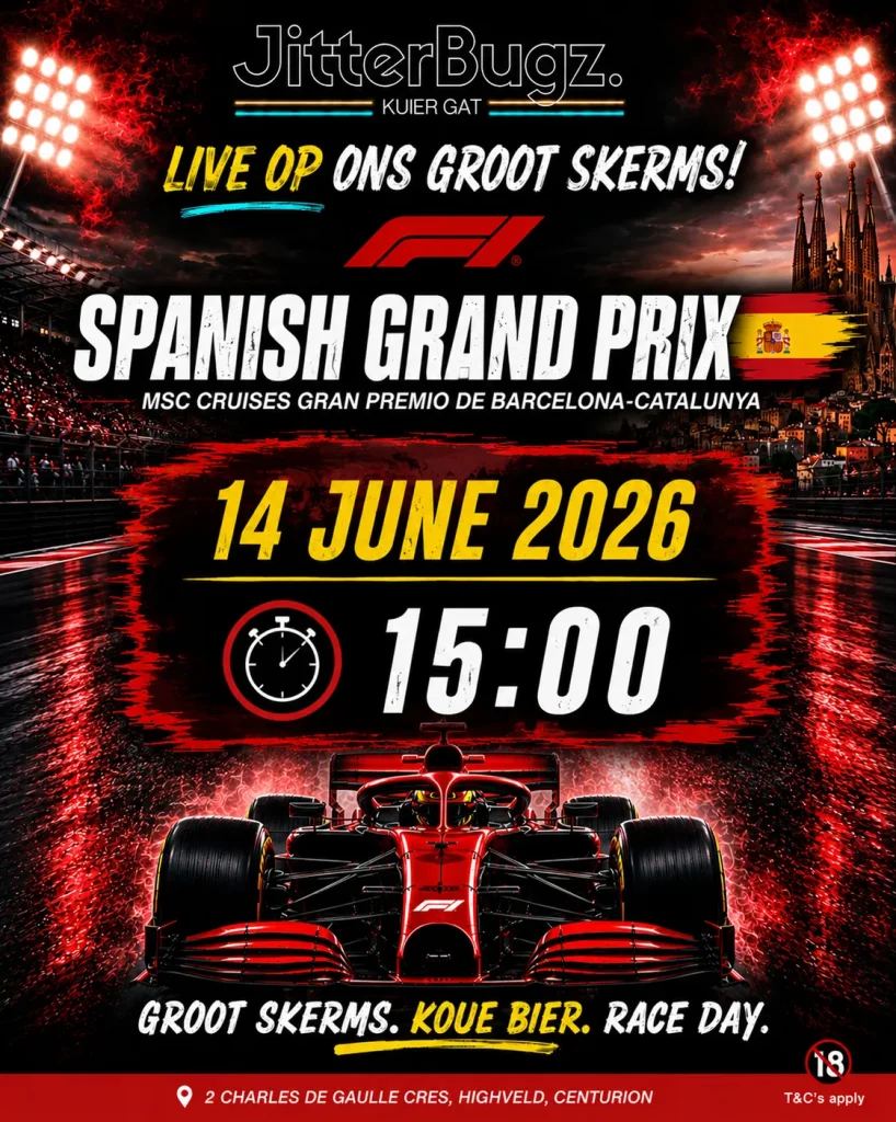 Spanish Grand Prix live at JitterBugz on 14 June 2026