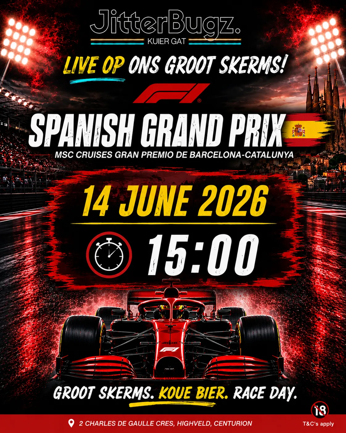 Spanish Grand Prix live at JitterBugz on 14 June 2026