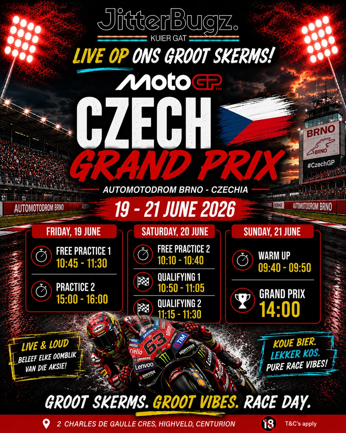 MotoGP Czech Grand Prix live at JitterBugz from 19 to 21 June 2026