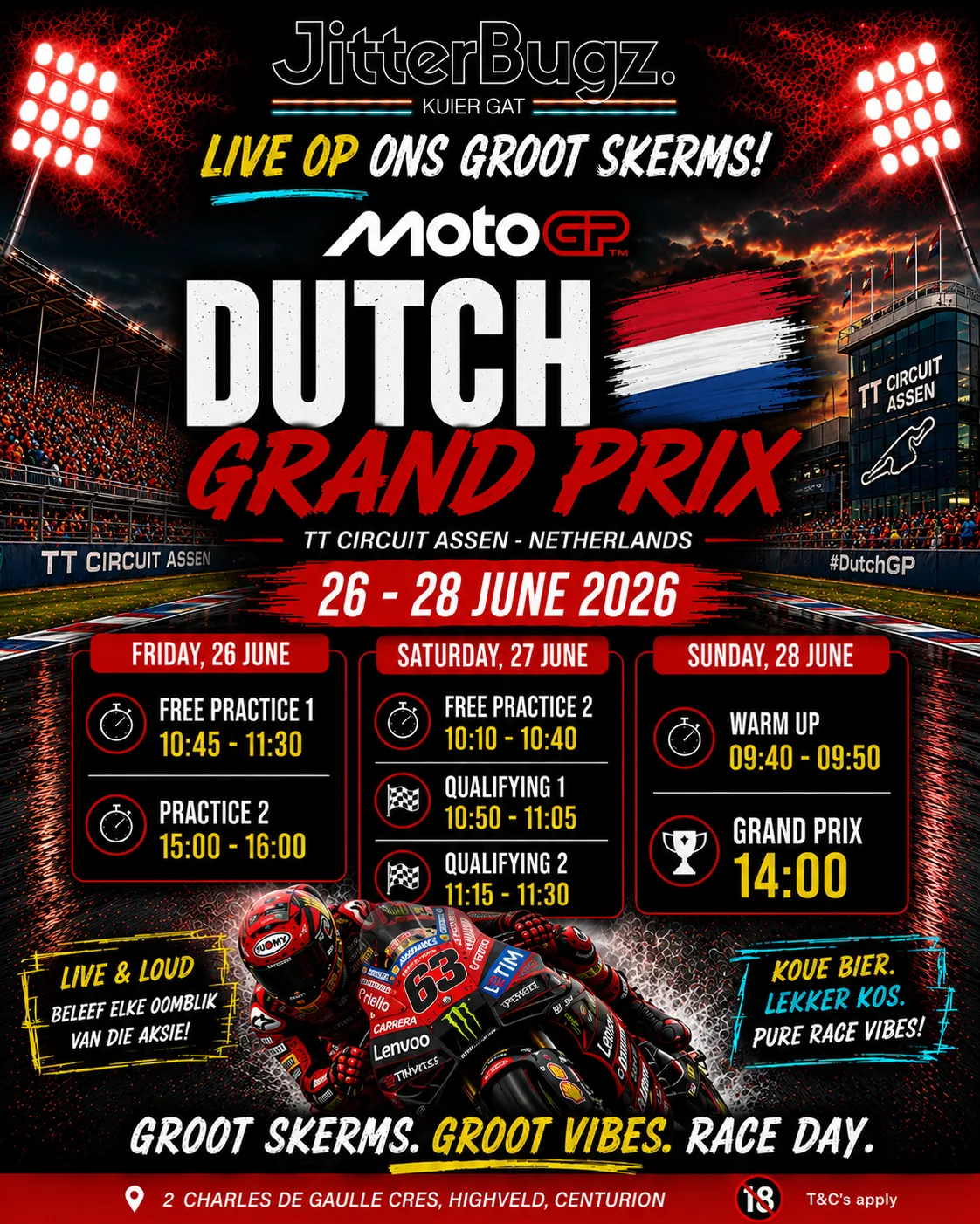 MotoGP Dutch Grand Prix live at JitterBugz from 26 to 28 June 2026