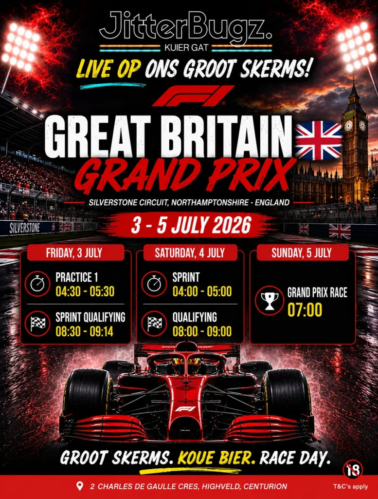 Great Britain Grand Prix live at JitterBugz from 3 to 5 July 2026