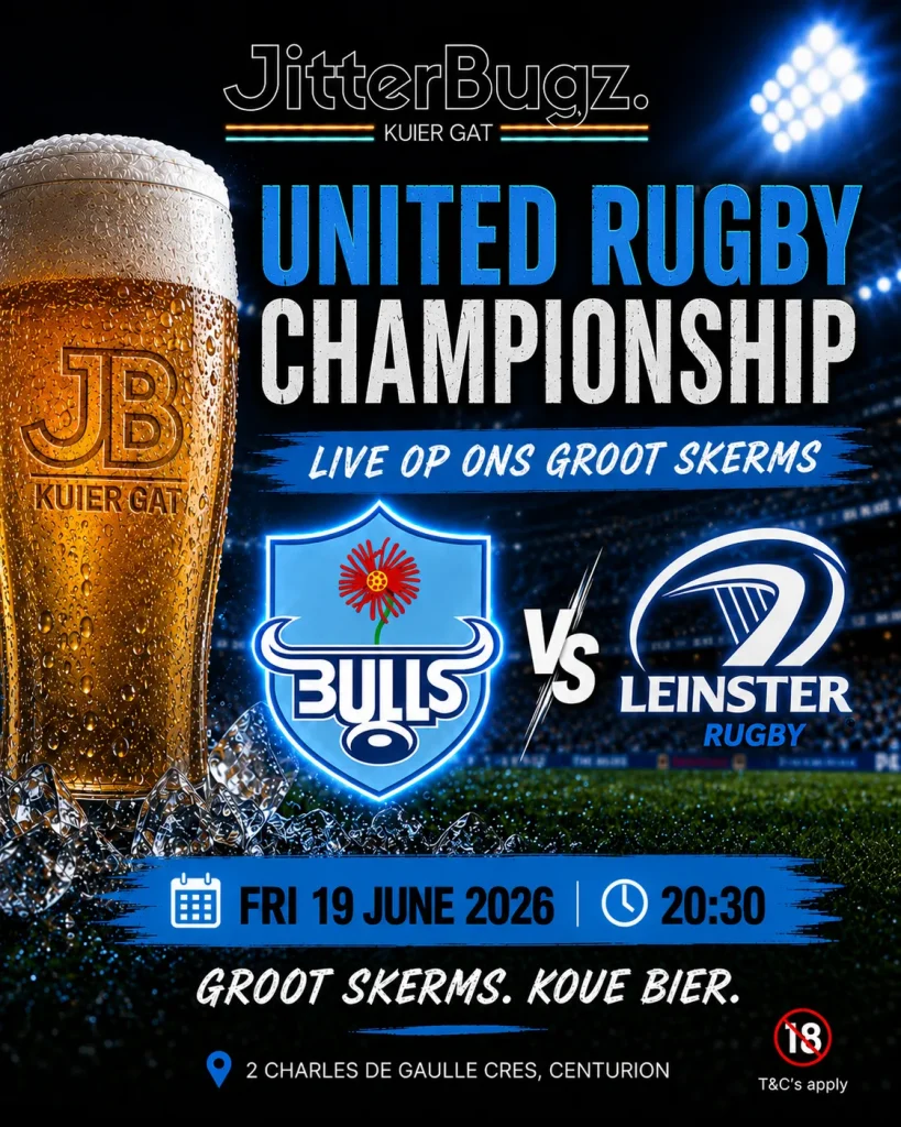Bulls vs Leinster live at JitterBugz on 19 June 2026