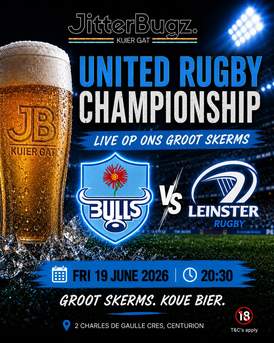Bulls vs Leinster live at JitterBugz on 19 June 2026